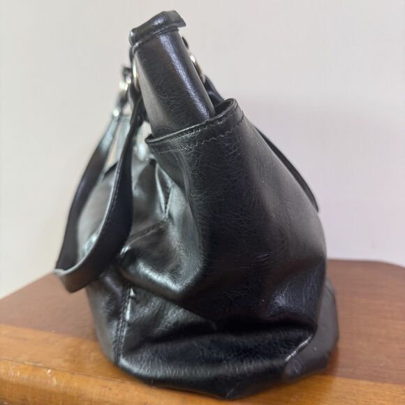 NINE WEST Black Faux Leather Shopper Shoulder Purse Hobo Bag Handbag Grunge 90s - Picture 3 of 9